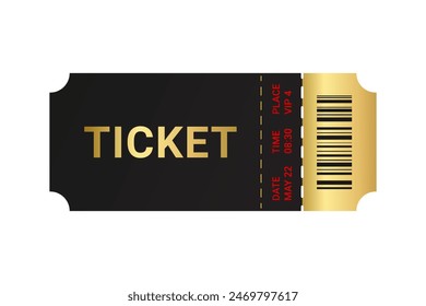 Ticket or admission coupon with golden text. Vector illustration isolated on white background