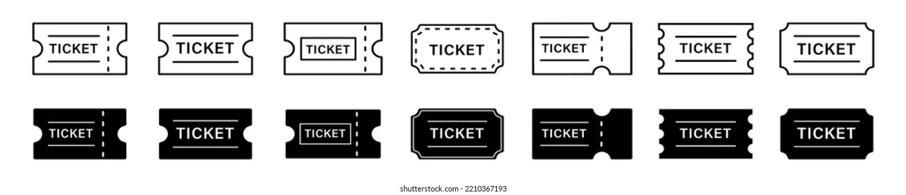 Ticket Admit Icon Set. Movie Ticket Stub Sign. Line Raffle Ticket Icon. EPS 10