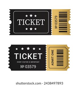 Ticket admit one admission with barcode. Pass symbol sign set for the visitor. Vector illustration