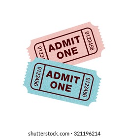 Ticket Admit One, blue and pink angled, Vector illustration