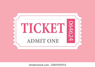 Ticket admit one. Tickets for cinema, movie, circus, carnival, film, festival, etc. Vector illustration.