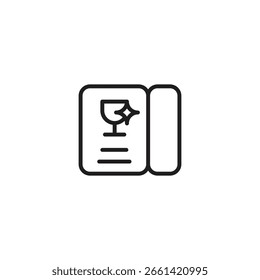 Um tíquete ou emblema exibindo um ícone de troféu com um brilho e três linhas horizontais. Representa a entrada em um evento de premiação, o passe de um vencedor ou o reconhecimento pela participação.