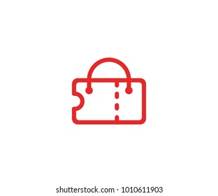 Ticket and bag logo template. Shopping handbag and coupon vector design