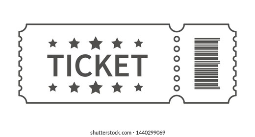 Ticket with barcode and star icon in linear style. Vector illustration
