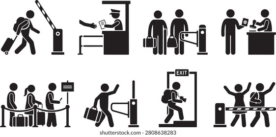 Ticket barrier border control turnstile icons