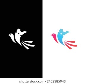 Ticket bird logo design vector. colorful bird logo
