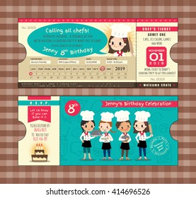 Ticket Birthday card party Invitation Template with chefs cooking theme
