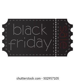 Ticket black friday with cut line. Torn black ticket with sale.