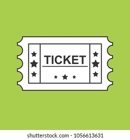 Ticket black Line Icon On green Background. Stock flat vector illustration.