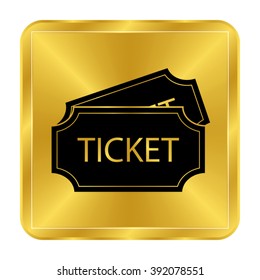 ticket - black vector icon;  gold button