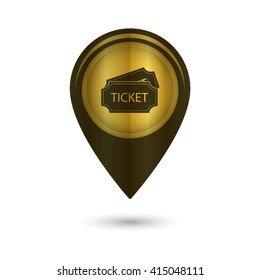 ticket - black vector icon; golden  map pointer