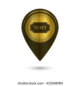 ticket - black vector icon; golden  map pointer