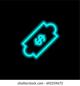 Ticket blue glowing neon ui ux icon. Glowing sign logo vector
