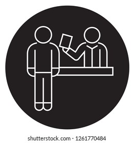 Ticket booking office black vector concept icon. Ticket booking office flat illustration, sign