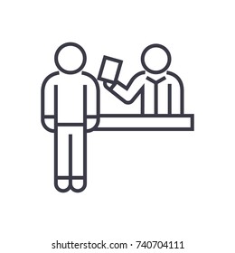 ticket booking office linear icon, sign, symbol, vector on isolated background