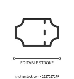 Ticket booking pixel perfect linear ui icon. Voucher for customer. Passenger and event pass. GUI, UX design. Outline isolated user interface element for app and web. Editable stroke. Arial font used