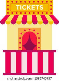 Ticket booth in amusement park vector flat icon isolated on white