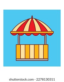 Ticket booth carnival cartoon vector illustration. Amusements park and circus concept. Flat cartoon style