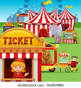 Ticket booth at the carnival illustration