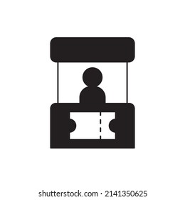 Ticket Booth, Ticket counter icon in black flat glyph, filled style isolated on white background