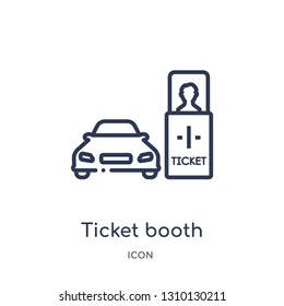 ticket booth with cross icon from transportaytan outline collection. Thin line ticket booth with cross icon isolated on white background.
