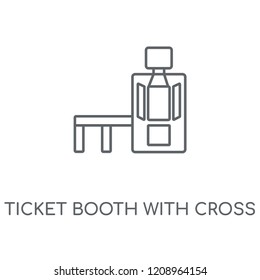 Ticket booth with cross sign linear icon. Ticket booth with cross sign concept stroke symbol design. Thin graphic elements vector illustration, outline pattern on a white background, eps 10.