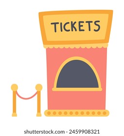 Ticket booth and entrance in flat design. Tickets shop in amusement park. Vector illustration isolated.