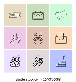 ticket  breifcase  speaker message  love letter stiars  mom  earings  icon vector design  flat  collection style creative  icons