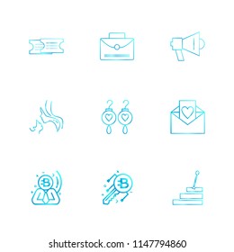 ticket  breifcase  speaker message  love letter stiars  mom  earings  icon vector design  flat  collection style creative  icons