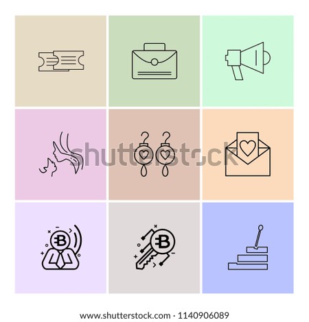 ticket  breifcase  speaker message  love letter stiars  mom  earings  icon vector design  flat  collection style creative  icons
