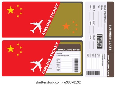A Ticket For A Business Class Flight By Chinese Airlines In A Service Envelope.