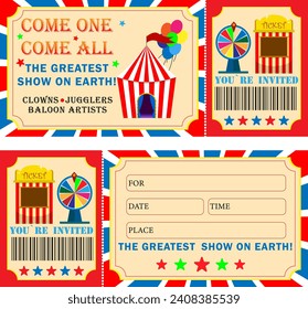 Ticket to a carnival, circus, show, performance. Vector illustration