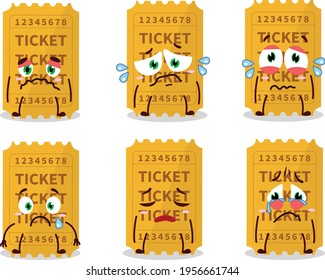 Ticketcartoon in Charakter mit traurigem Ausdruck