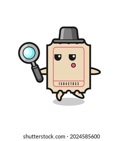 ticket cartoon character searching with a magnifying glass , cute style design for t shirt, sticker, logo element