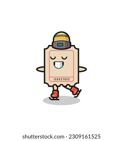 ticket cartoon as an ice skating player doing perform , cute style design for t shirt, sticker, logo element