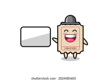 ticket cartoon illustration doing a presentation , cute style design for t shirt, sticker, logo element