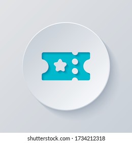 Ticket for cinema, bus or airplane. Coupon with stars, simple icon. Cut circle with gray and blue layers. Paper style