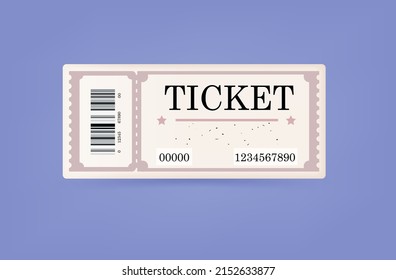 Ticket to the cinema or circus. Vector illustration in retro style with number and barcode. Enter and watch the movie. Ticket access or pass to a concert. Concept of play, party, event, performance.