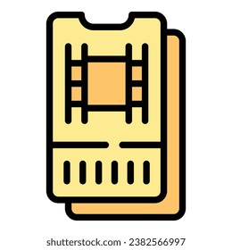 Ticket cinema icon outline vector. Movie film. Motion podcast color flat