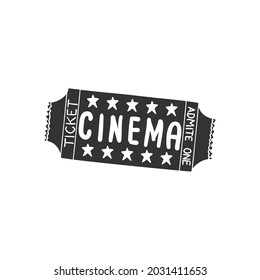 Ticket Cinema Icon Silhouette Illustration. Film Admission Vector Graphic Pictogram Symbol Clip Art. Doodle Sketch Black Sign.