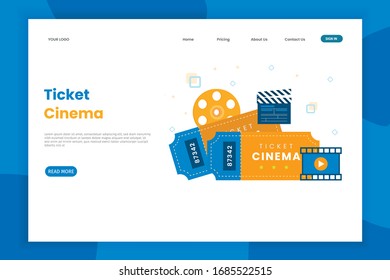 Ticket cinema illustration flat design for landing page. Landing page illustration