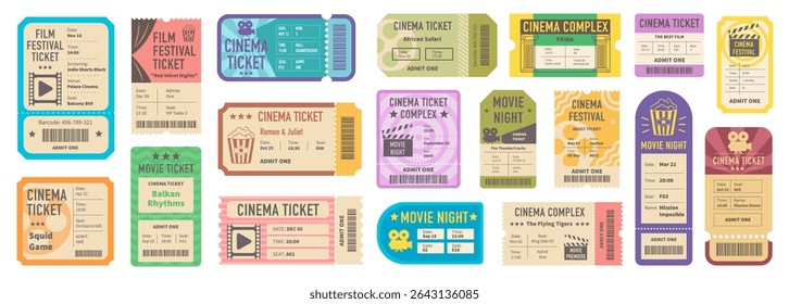 a ticket to the cinema vector set