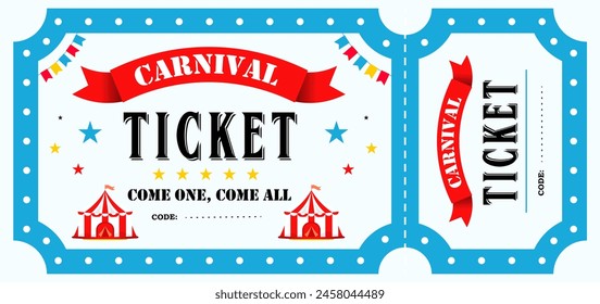 Ticket for circus show event. Horizontal circus ticket