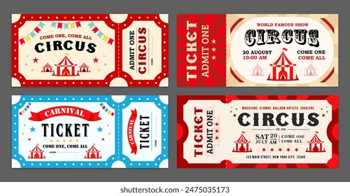 Ticket for circus show event. Horizontal circus ticket