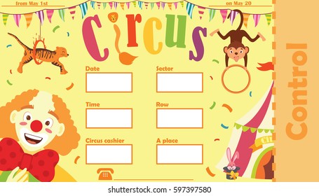 Ticket to circus - vector clip art on white isolated background