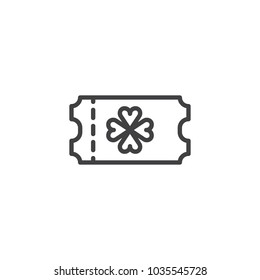 Ticket with clover outline icon. linear style sign for mobile concept and web design. Saint Patrick's Day coupon simple line vector icon. Symbol, logo illustration.