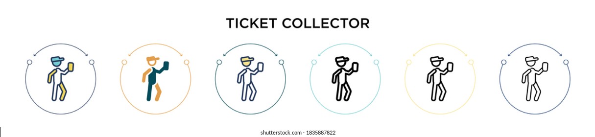 Ticket collector icon in filled, thin line, outline and stroke style. Vector illustration of two colored and black ticket collector vector icons designs can be used for mobile, ui, web