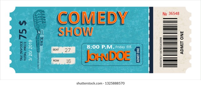 ticket, comedy, show, fun  concert invitation, show, coupon, pass admission entry entrance microphone performance comedian