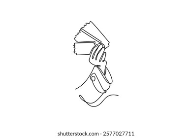 Ticket concept. Single line draw design vector graphic illustration.