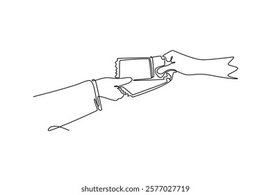 Ticket concept. Single line draw design vector graphic illustration.